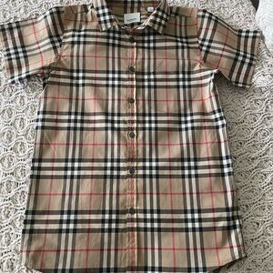 Burberry Beige Plaid Short-Sleeve Button-Down Shirt for Kids